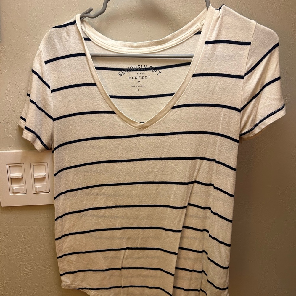 Seriously Soft V-Neck Striped Tee - Cream and Black